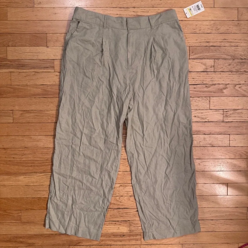 A New Day Womens Wide Leg Linen Blend Pleated Pants Sage Green Size 18 Regular